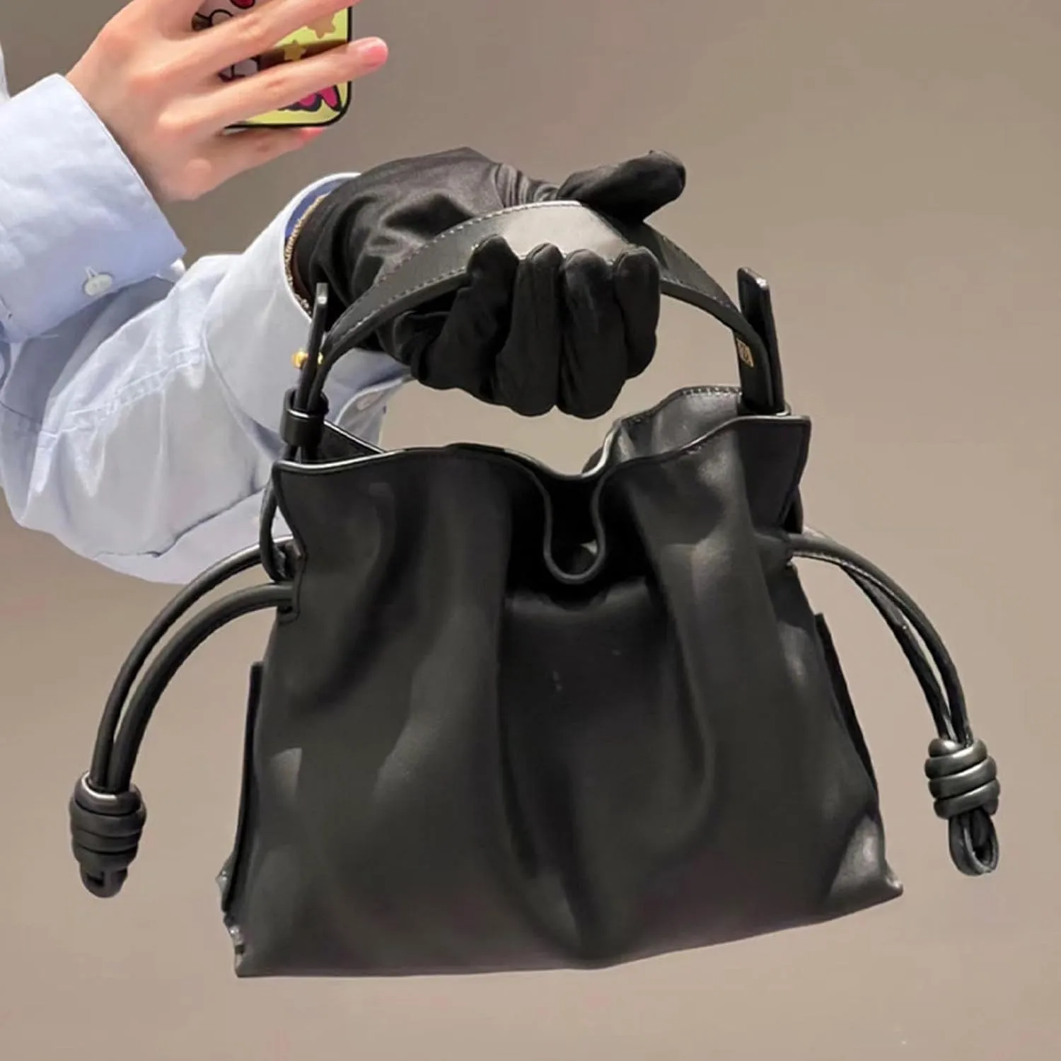 16 Lucky Bag Handheld Crossbody Bag Solid Color Dumpling Bag Drawstring Bucket Women's Bag