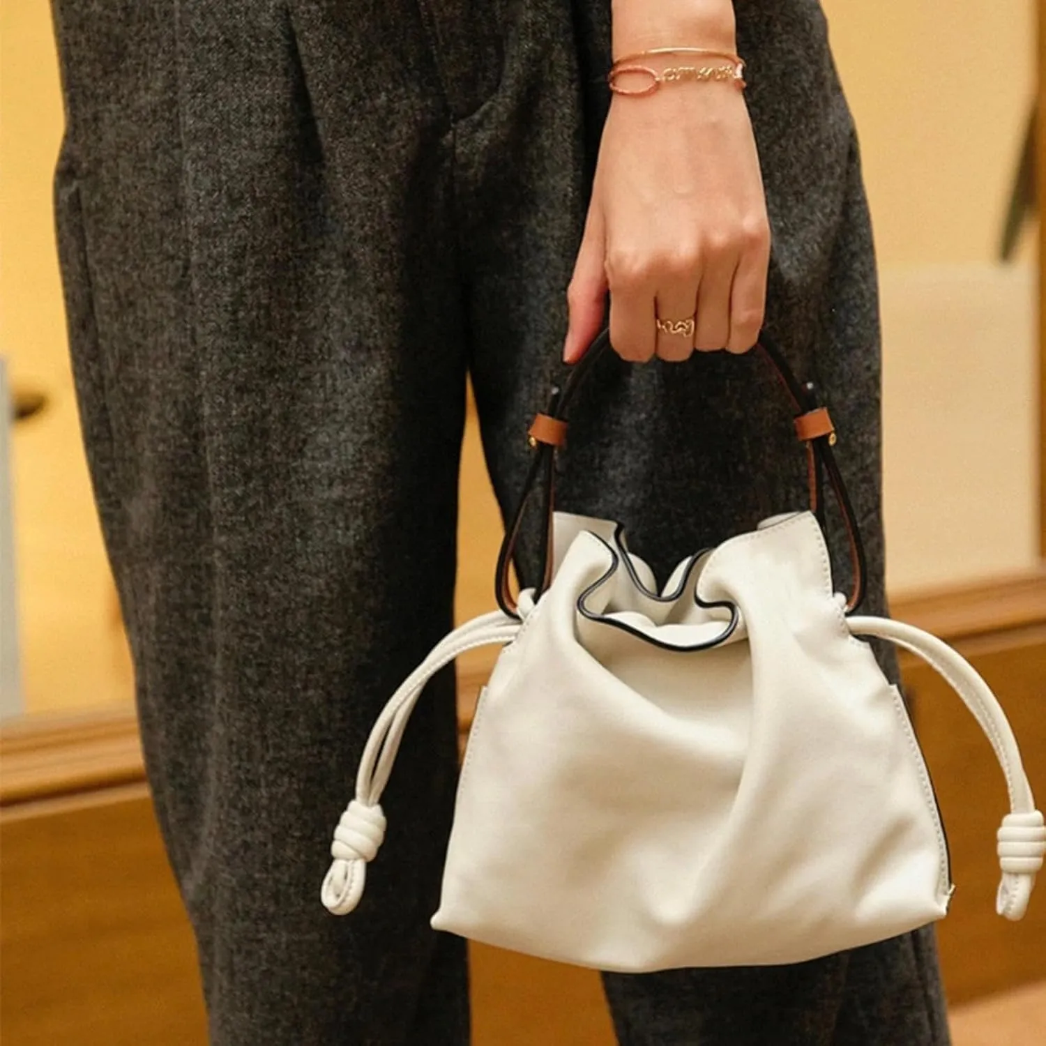 16 Lucky Bag Handheld Crossbody Bag Solid Color Dumpling Bag Drawstring Bucket Women's Bag