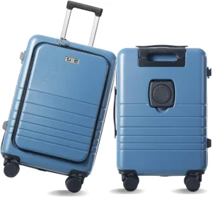 20-Inch Hardside Carry-On Luggage with Spinner Wheels  Airline Approved 22x14x9 Travel Suitcase with USB Port, Front Laptop Pocket & TSA Lock (Blue-Grey)
