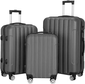 20/24/28 Inch ABS Vertical Stripe 3-Piece Luggage Set - Aluminum Telescopic Handle   360 Spinner Wheels   Front Grab Handle | Dark Gray Business Travel Suitcases | Lightweight Durable Carry-On