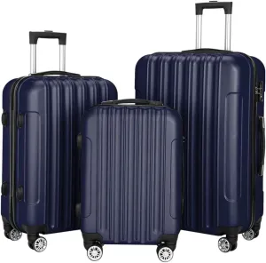20/24/28 Inch Vertical Stripe ABS 3-in-1 Luggage Suitcase - Aluminum Telescopic Handle   360 Spinner Wheels   Front Pull Handle | Navy Blue Business Travel Luggage | Lightweight Durable Carry-On