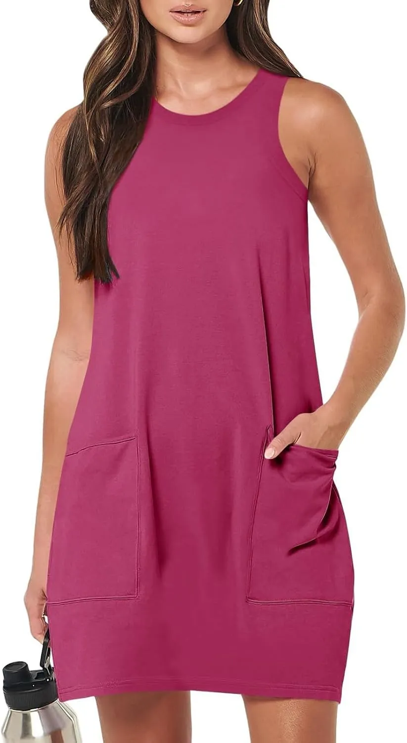 2025 Women's Beach Sundress Sleeveless Petite Loose Fit Tank Mini Dresses Casual Vacation Summer Beachwear