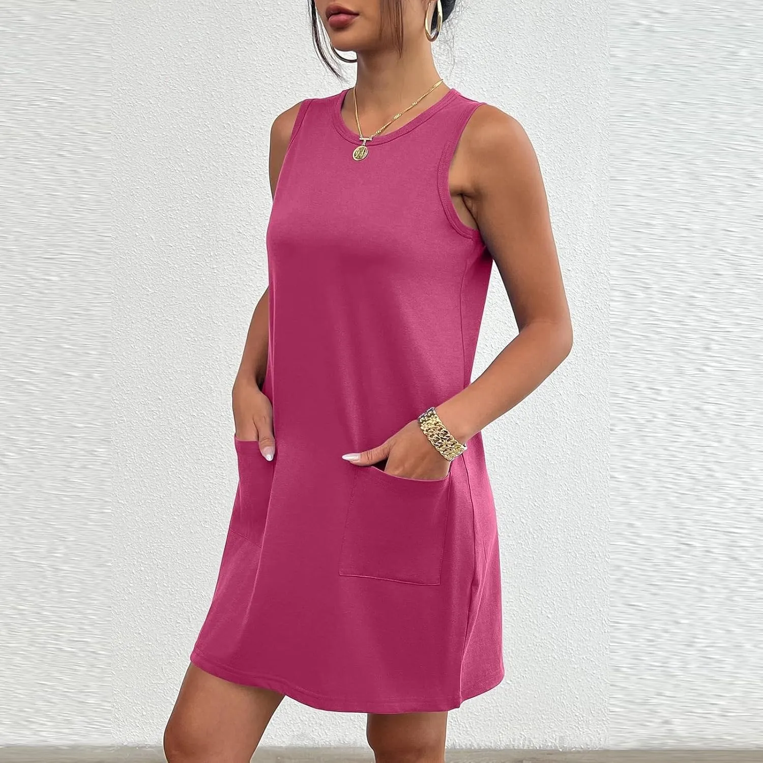 2025 Women's Beach Sundress Sleeveless Petite Loose Fit Tank Mini Dresses Casual Vacation Summer Beachwear