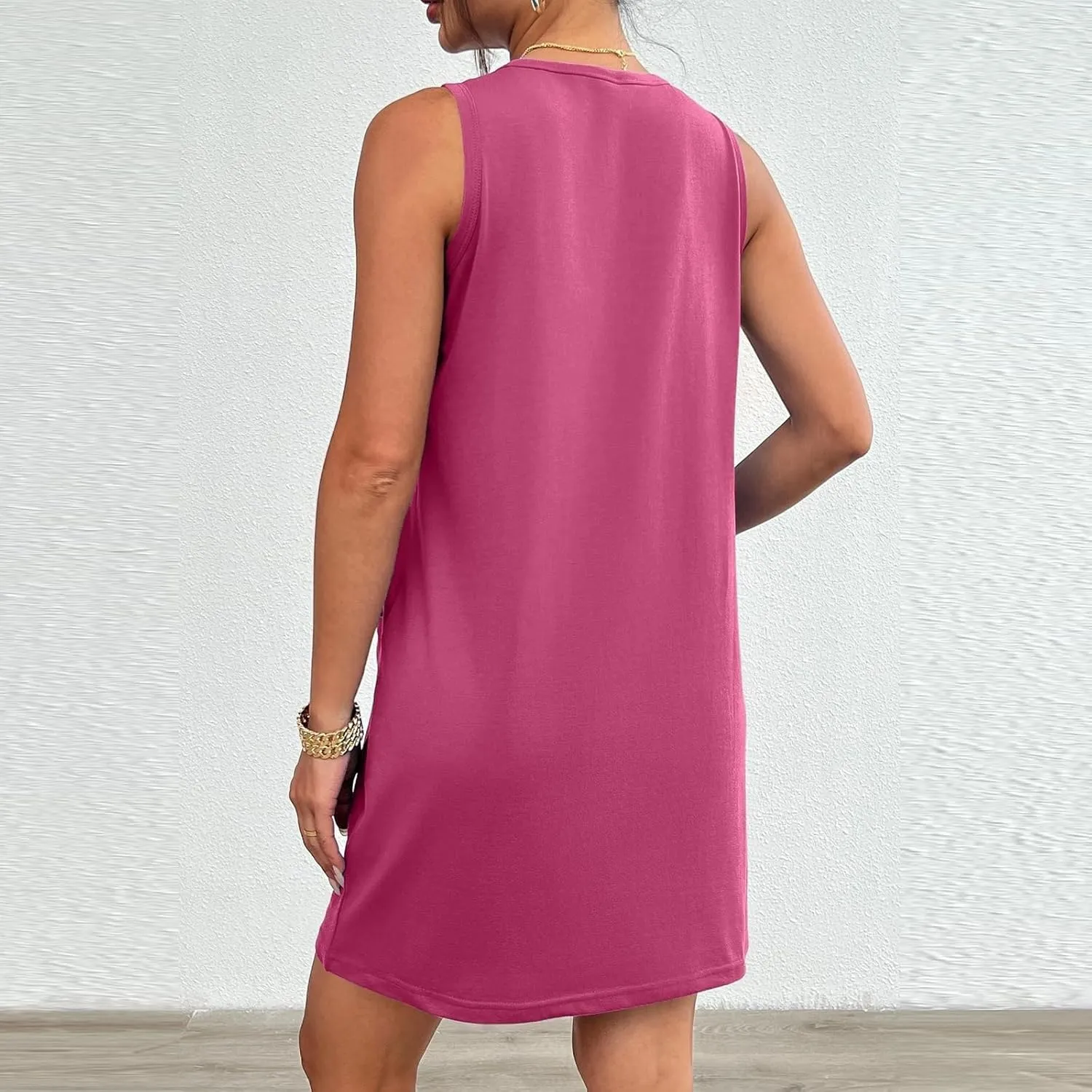 2025 Women's Beach Sundress Sleeveless Petite Loose Fit Tank Mini Dresses Casual Vacation Summer Beachwear