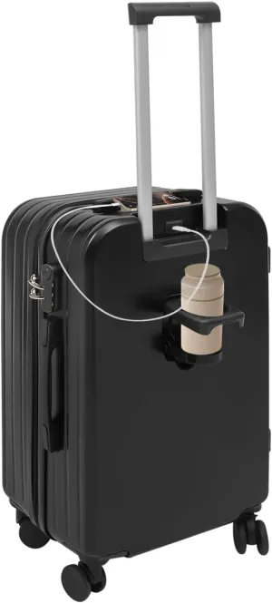 24inch Travel Luggage Suitcase, Suitcase with USB Port & Cup Holder & Password Lock, Carry-On Luggage for Business & Travel, Black