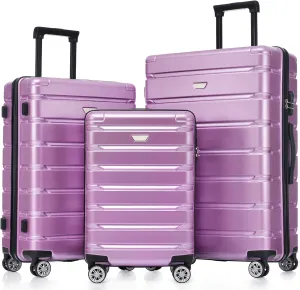 3-Piece Hardshell Luggage Set  Durable ABS PC Suitcase with 360 Spinner Wheels, TSA Lock  Carry-On & Check-In Travel Luggage (20/24/28 Inch) for Men & Women (Purple)