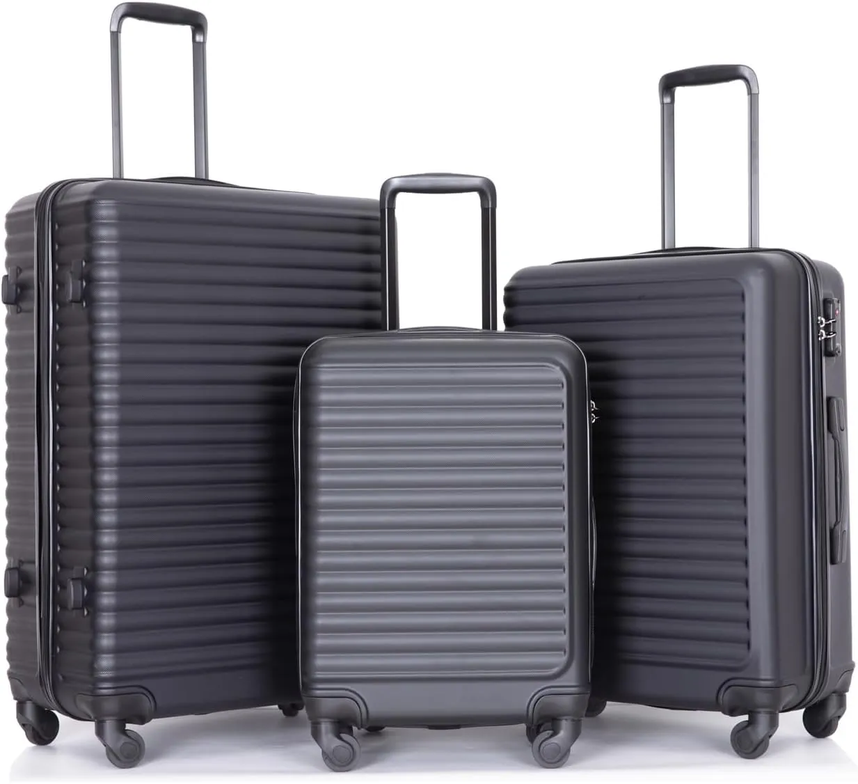 3 Piece Luggage Set Lightweight ABS Suitcases with 360 Spinner Wheels and Hooks, Black
