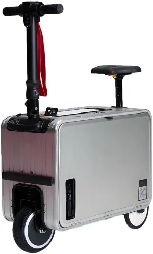 30L Electric Luggage Smart Riding Scooter Suitcase 20 Inch for Traval with Seat and LED Light, Long battery life and Lightweight (Silver)