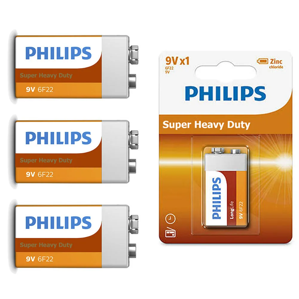 4 Pc Philips 9V Batteries 9 Volt Super Heavy Duty Battery 6F22 Made Usa Exp 2022