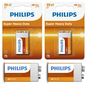 4 Pc Philips 9V Batteries 9 Volt Super Heavy Duty Battery 6F22 Made Usa Exp 2022