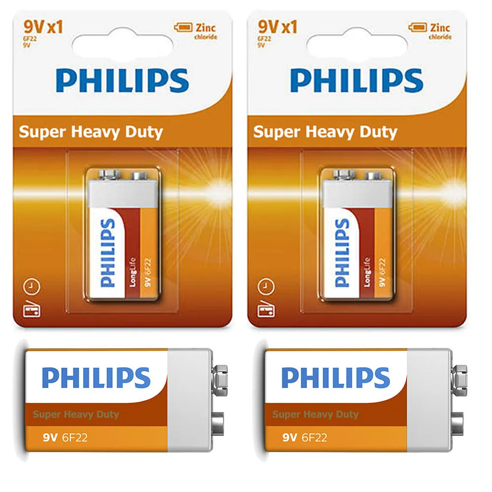 4 Pc Philips 9V Batteries 9 Volt Super Heavy Duty Battery 6F22 Made Usa Exp 2022