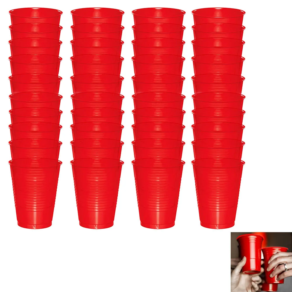 64 Count Disposable Plastic Cups Red Party Cups Strong Sturdy Red Reusable 16oz
