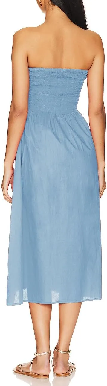 Aigeman Women Strapless Tube Maxi Dress Flowy Swing Long Sundress Sleeveless Summer Boho Beach Dress with Pokets 330