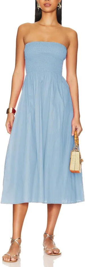 Aigeman Women Strapless Tube Maxi Dress Flowy Swing Long Sundress Sleeveless Summer Boho Beach Dress with Pokets 330