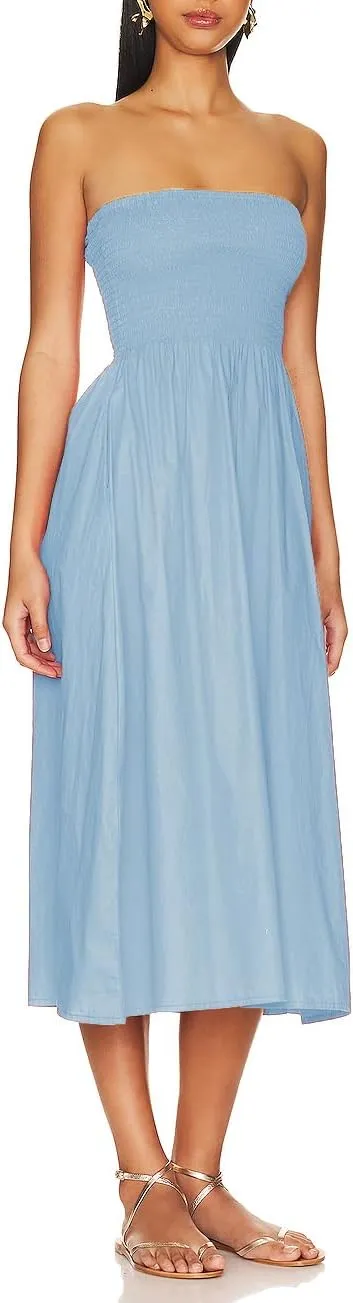 Aigeman Women Strapless Tube Maxi Dress Flowy Swing Long Sundress Sleeveless Summer Boho Beach Dress with Pokets 330