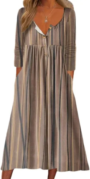 Akivide Women's Button Down V Neck Midi Tshirt Dress Plus Size Boho Summer 3/4 Sleeve Beach Dresses with Pockets 2024