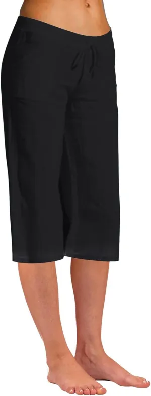 Akklian Womens Cotton Linen Pants Elastic Waisted Wide Leg Drawstring Casual Loose Trousers Beach Summer Pants with Pockets