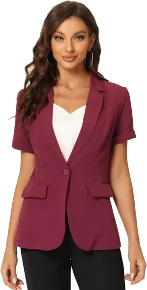 Allegra K Women's 1 Button Blazer Jacket Office Business Short Sleeve Blazer
