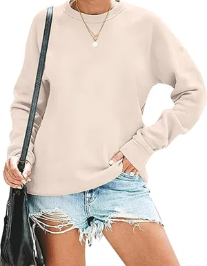 ALUS Womens Casual Crewneck Sweatshirt Long Sleeve Tops Cute Pullover Loose Fit