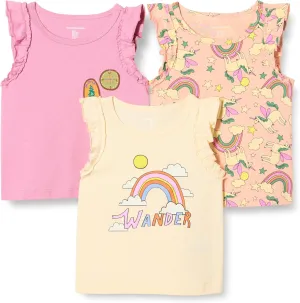 Amazon Essentials Girls and Toddlers' Ruffle Tank Tops, Pack of 3