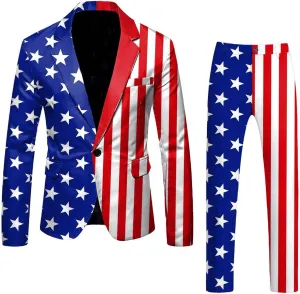 American Flag Suit for Men USA Outfit for The 4th of July with Pants United Stripes Formal Dress Jacket 2024