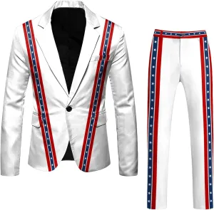 American Flag Suit for Men USA Outfit for The 4th of July with Pants United Stripes Formal Dress Jacket 2024