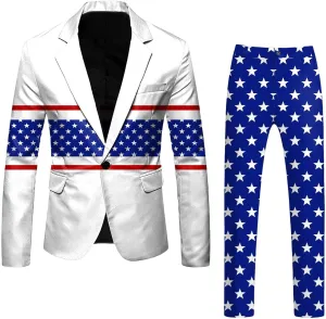 American Flag Suit for Men USA Outfit for The 4th of July with Pants United Stripes Formal Dress Jacket 2024