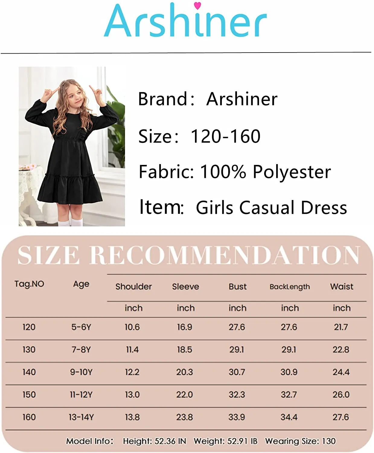 Arshiner Girls Dresses A-line Ruffled Button Corduroy Swing Dress