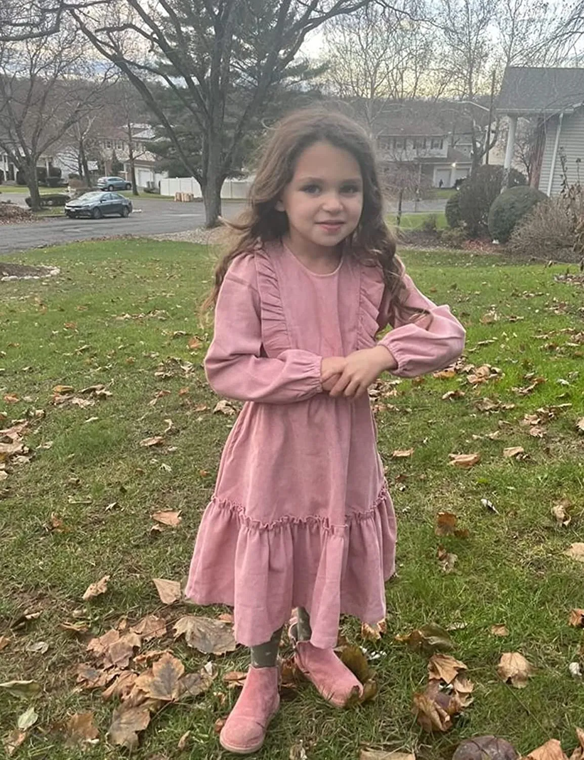 Arshiner Girls Dresses A-line Ruffled Button Corduroy Swing Dress