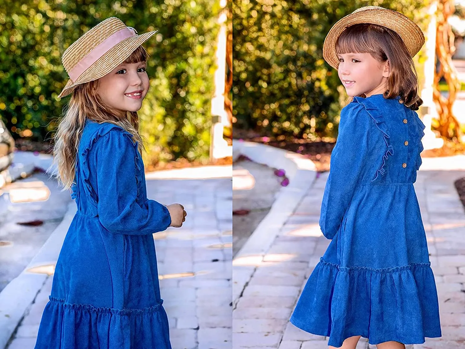 Arshiner Girls Dresses A-line Ruffled Button Corduroy Swing Dress