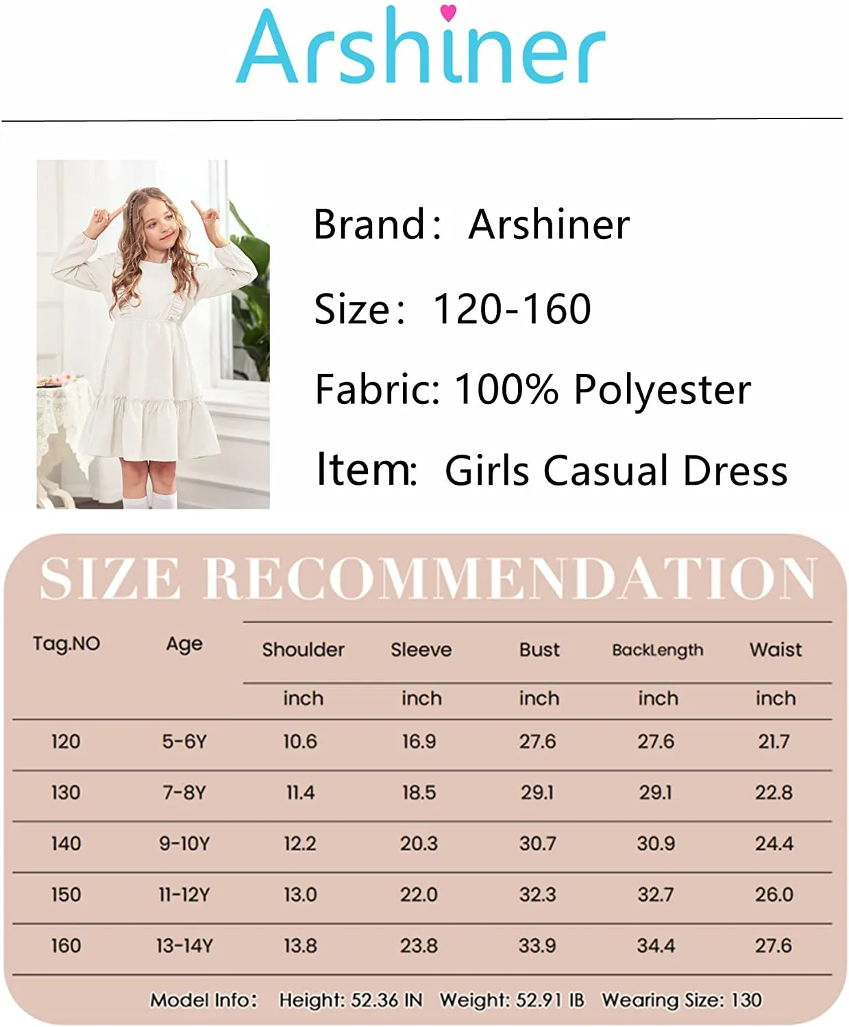 Arshiner Girls Dresses A-line Ruffled Button Corduroy Swing Dress