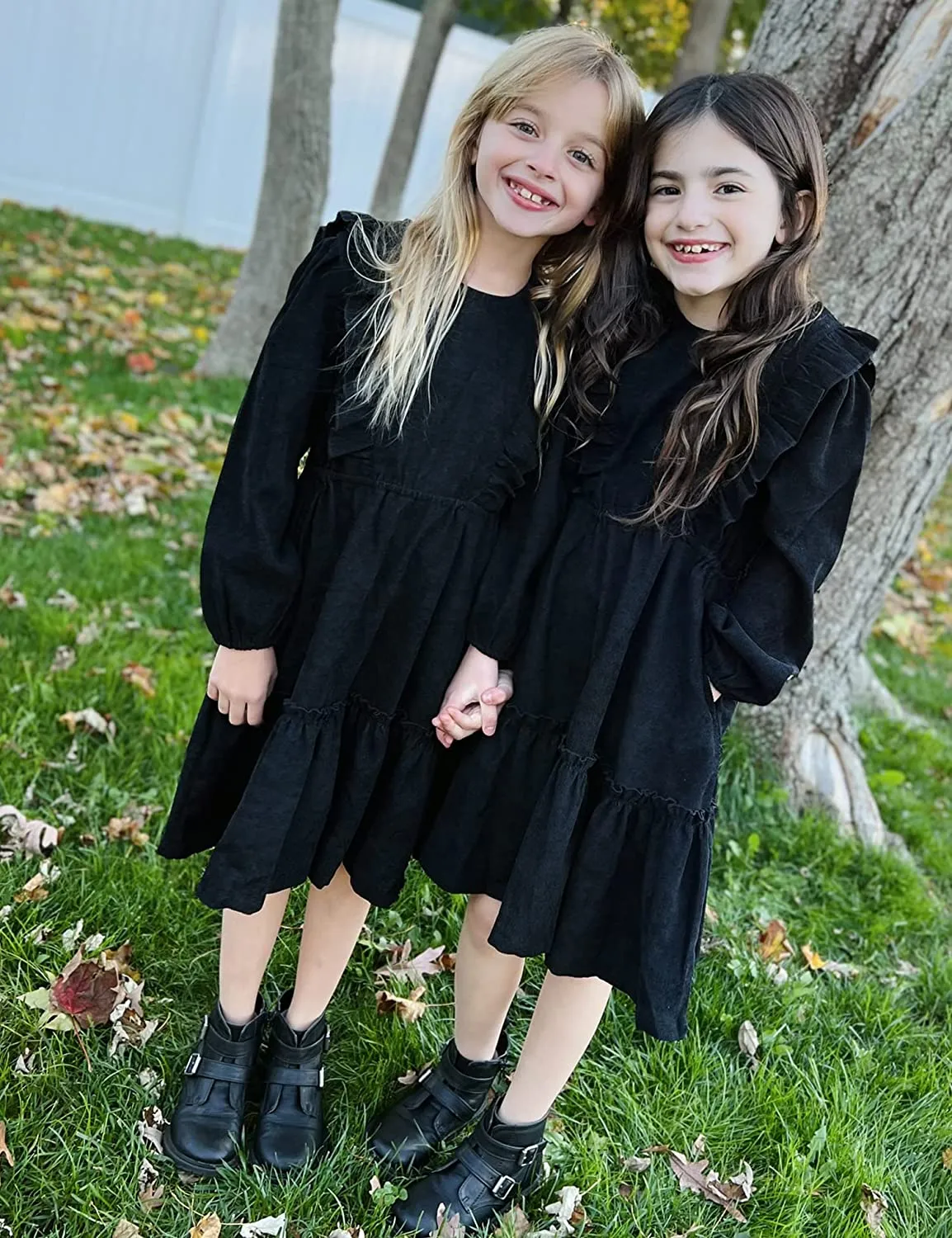 Arshiner Girls Dresses A-line Ruffled Button Corduroy Swing Dress