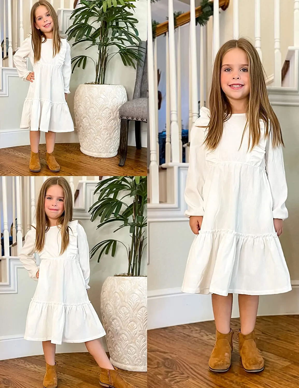 Arshiner Girls Dresses A-line Ruffled Button Corduroy Swing Dress