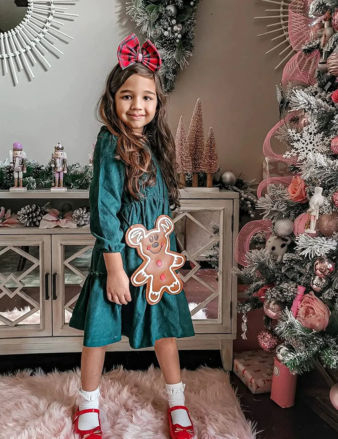 Arshiner Girls Dresses A-line Ruffled Button Corduroy Swing Dress