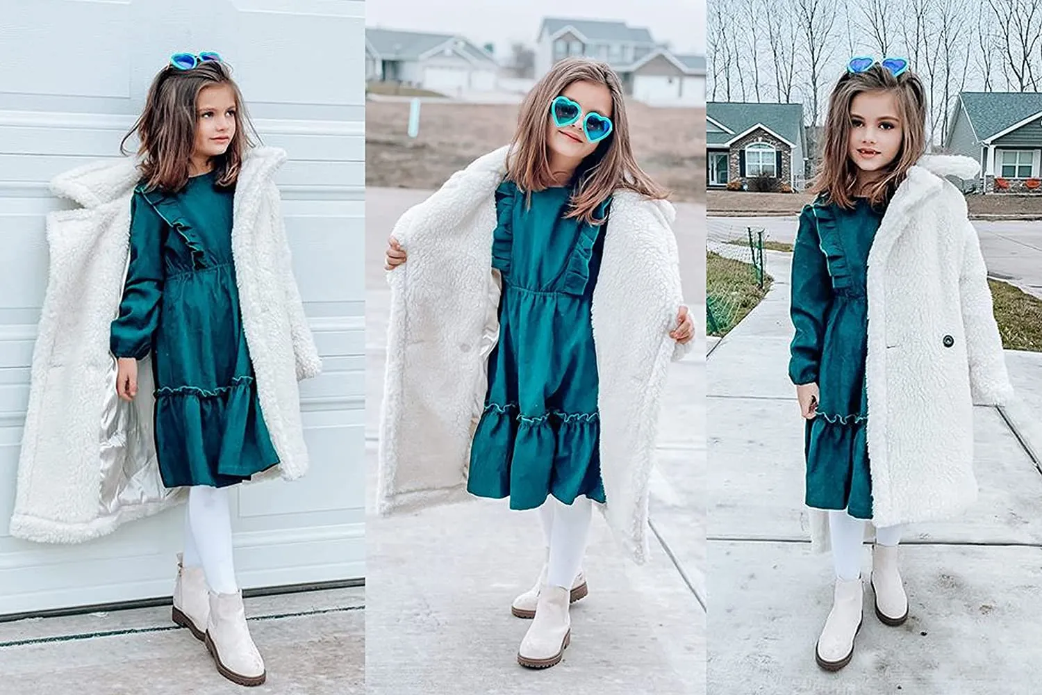 Arshiner Girls Dresses A-line Ruffled Button Corduroy Swing Dress