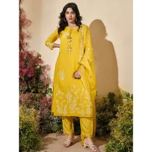 Autumnlane Veda Amber Full Work Kurta with Pant and Dupatta (Set of 3)