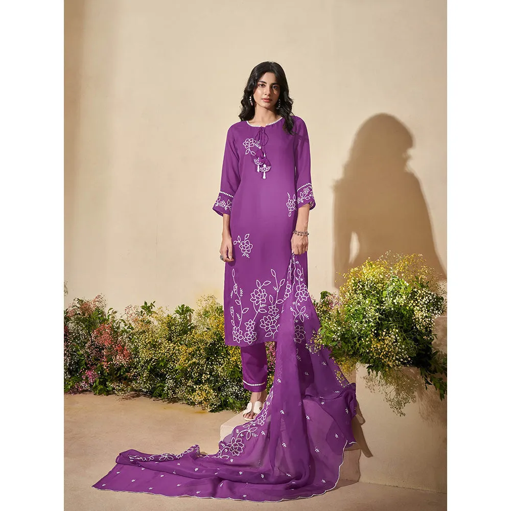 Autumnlane Veda Orchid Full Work Kurta with Pant and Dupatta (Set of 3)