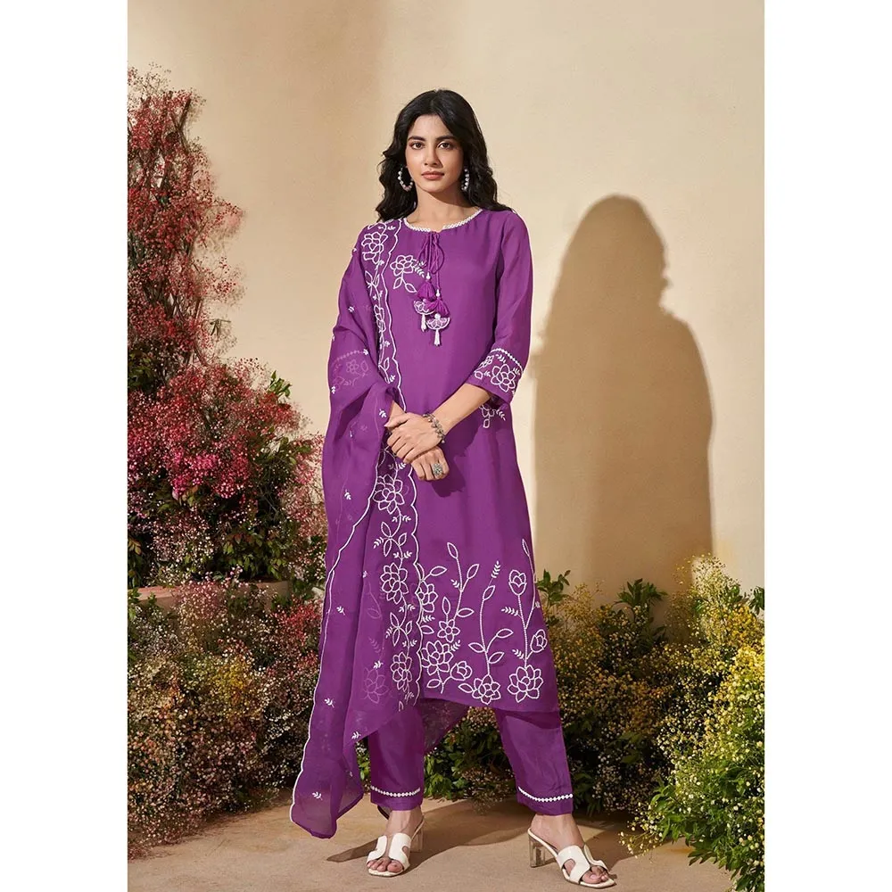 Autumnlane Veda Orchid Full Work Kurta with Pant and Dupatta (Set of 3)