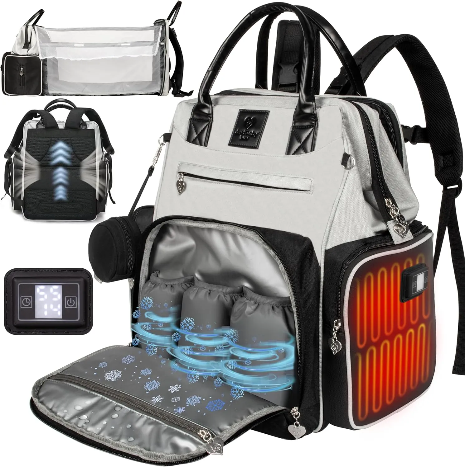 Award-Winning Smart Baby Backpack Diaper Bag with Changing Station  Heated Pockets, Temp Control, Insulated Slots, Water-Resistant Nylon, Organizational Pockets, Baby Essentials Travel Bag, Newborn