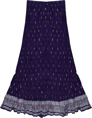 Ayurvastram Pure Cotton Crinkled Crushed Block Printed Long Skirt