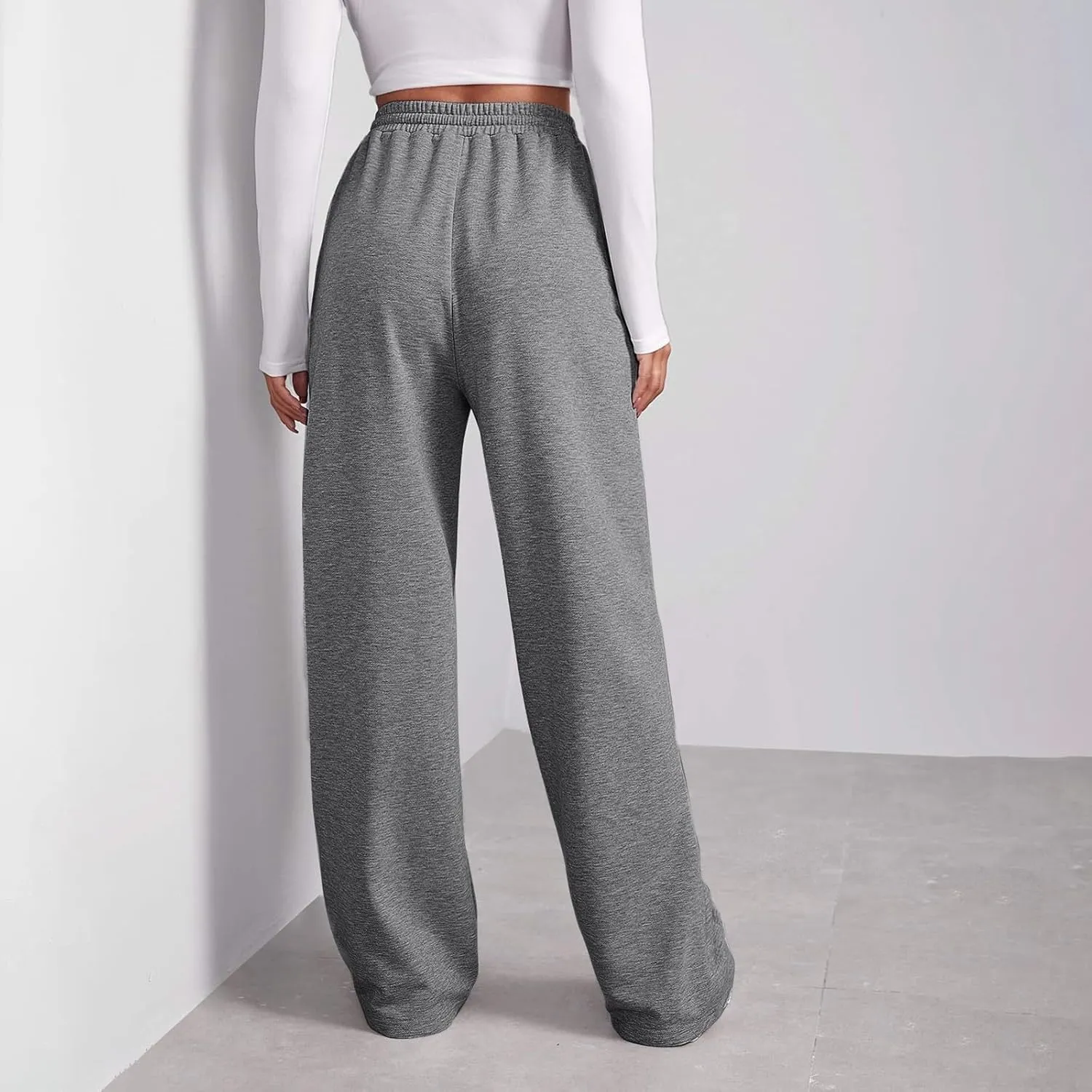 Baggy Wide Leg Sweatpants for Women Fleece Joggers with Pockets Comfy High Waist Lounge Pants Drawstring Sweat Pants