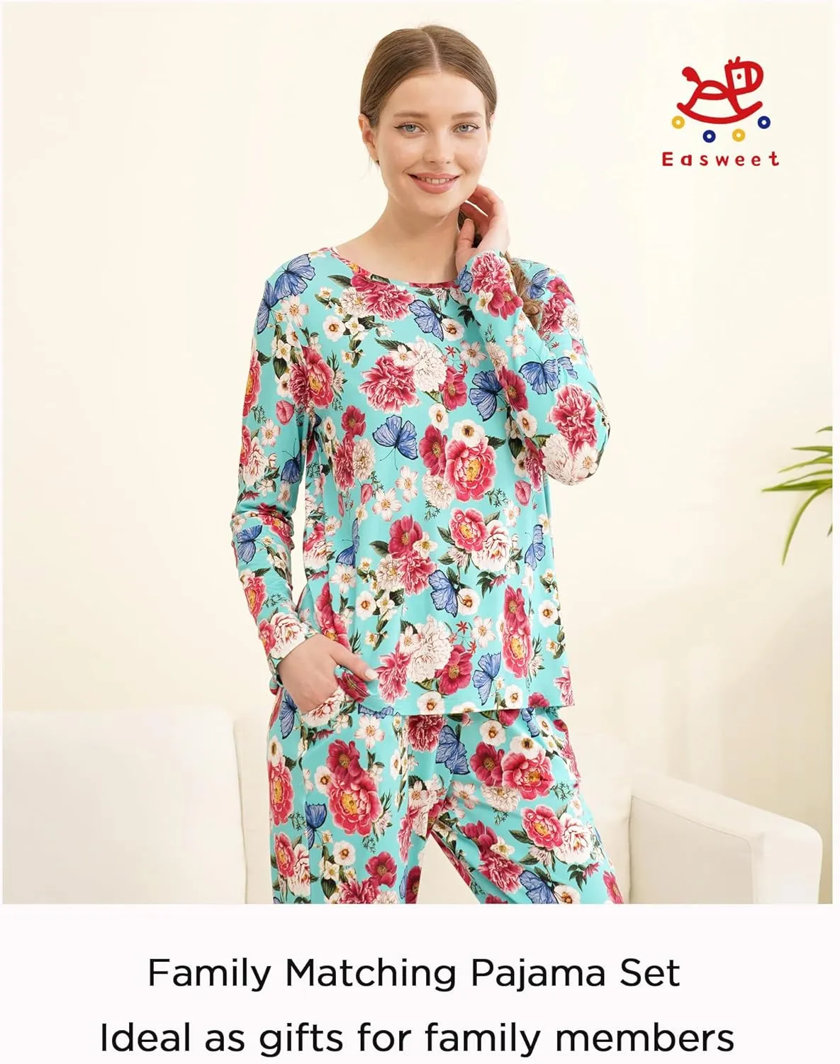 Bamboo Viscose Jogger Pajama Set for Women Long Sleeve Super Soft Sleep Set Comfy Pjs Sets