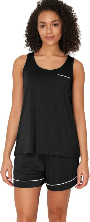 Bamboo Viscose Women Pajama Sets Sleeveless Tank Top with Shorts Summer Lounge Sets