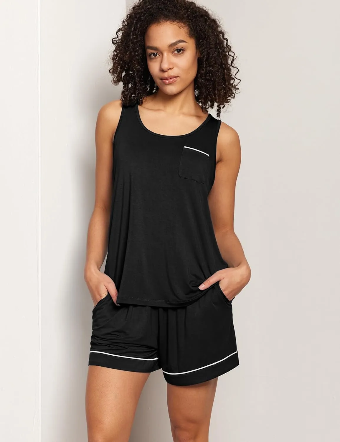 Bamboo Viscose Women Pajama Sets Sleeveless Tank Top with Shorts Summer Lounge Sets