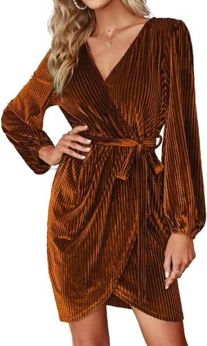 BerryGo Women's Long Sleeve Wrap Semi Formal Velvet Mini Dress Sexy Cocktail Party Winter Club Dress