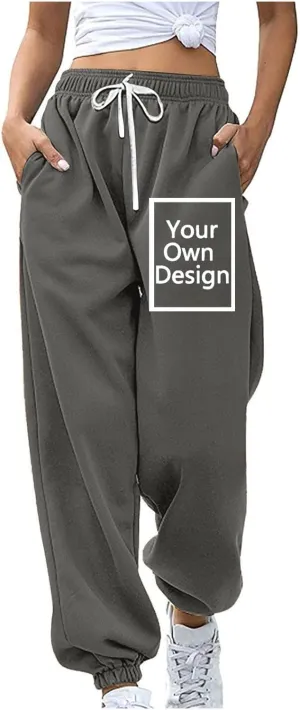 Binmer Custom Sweatpants Jogger Pants for Womens, Personalized Design Your Own Add Image Text Photo Drawstring Sport Trousers