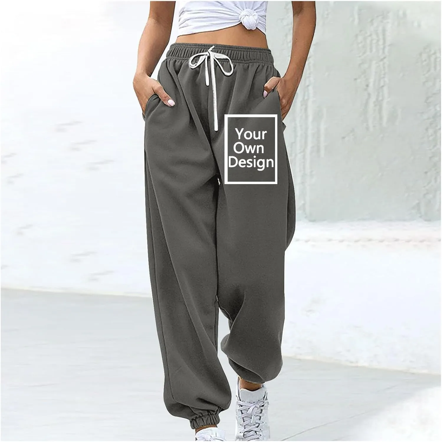 Binmer Custom Sweatpants Jogger Pants for Womens, Personalized Design Your Own Add Image Text Photo Drawstring Sport Trousers