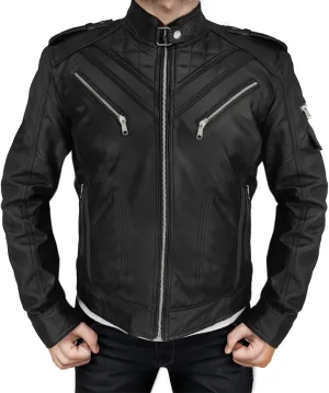 Black Real Lambskin Genuine Leather Jacket For Men - Motorcycle Diamond Quilted Leather Jacket Men Vintage Moto