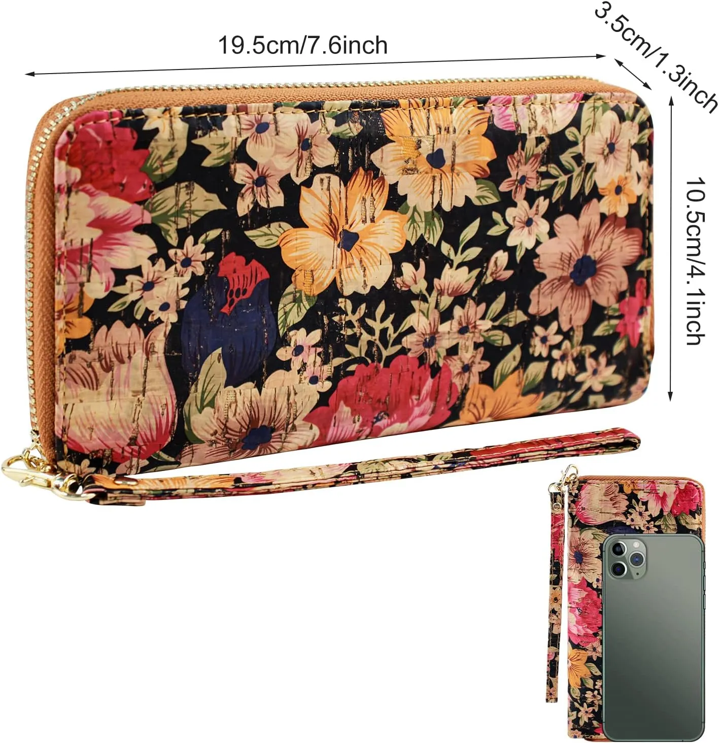 boshiho Cork Vegan Purse Wallet, Women's Smart Phone Clutch Long Purse with Card Holder