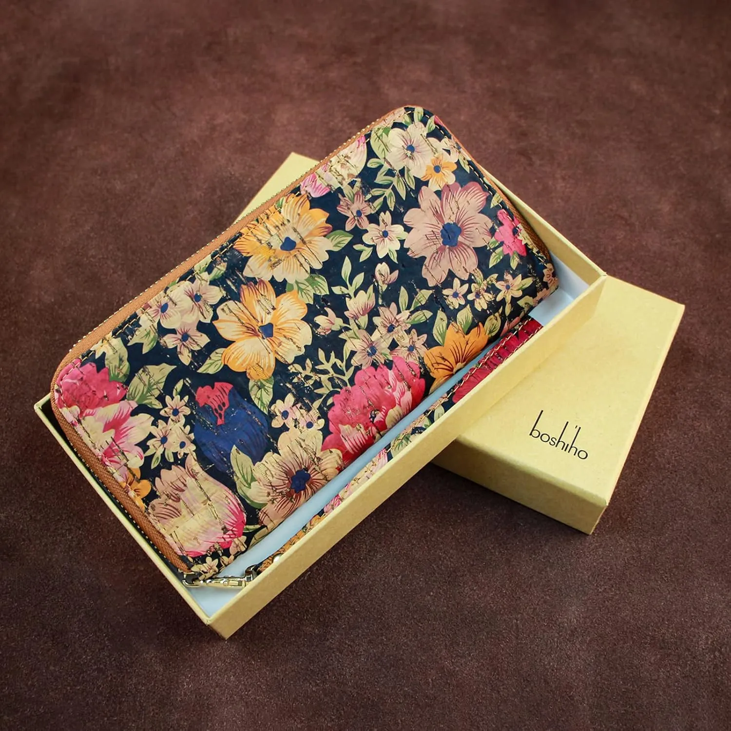 boshiho Cork Vegan Purse Wallet, Women's Smart Phone Clutch Long Purse with Card Holder